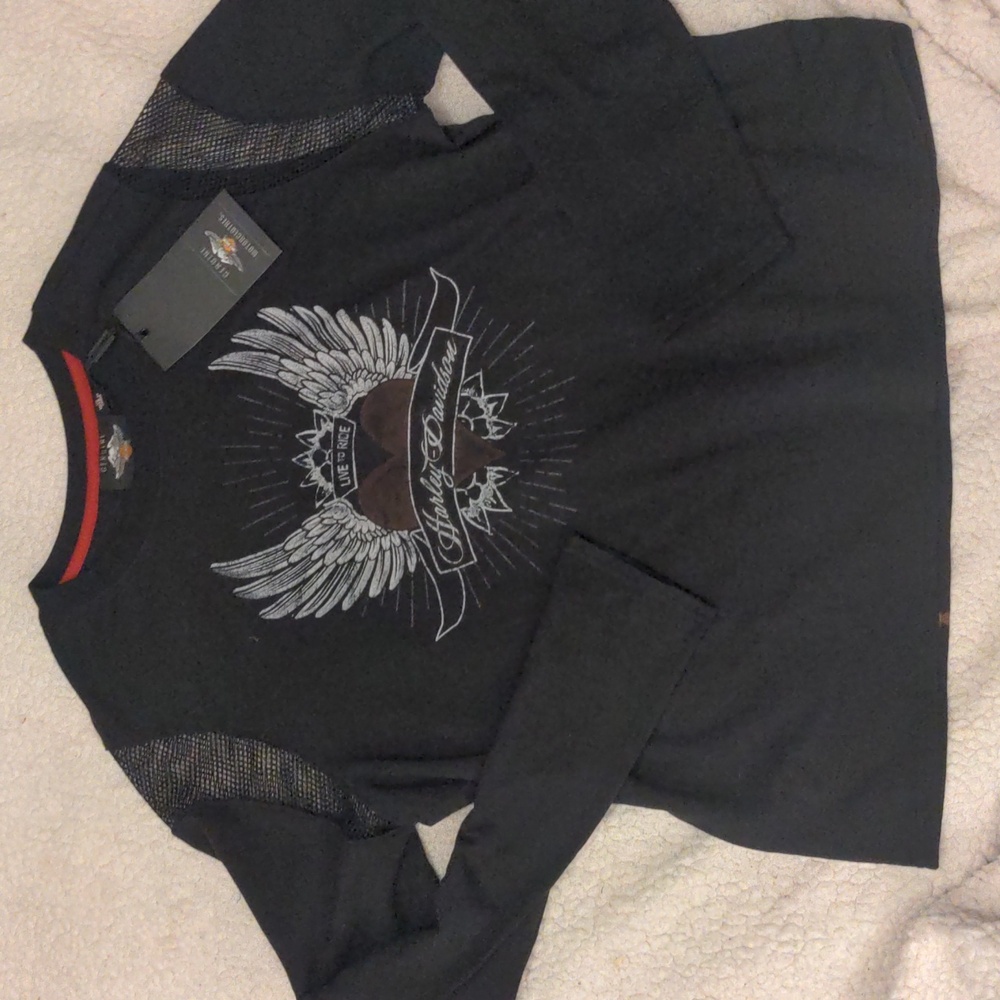 Harley Davidson Black Mesh Knit Long Sleeve. Size 1W. NWT